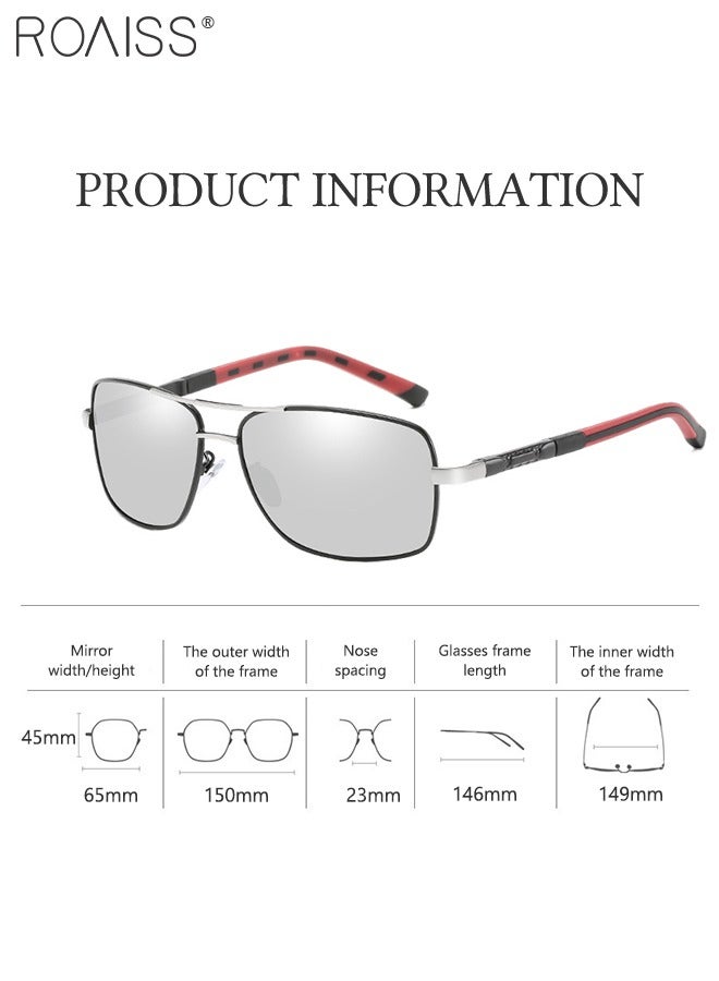 roaiss Men's Polarized Rectangular Sunglasses, UV400 Protection Sun Glasses with Metal Frame, Fashion Anti-Glare Sunglasses for Men Driving, Fishing, Traveling, Black Silver, 65mm  - Image 4