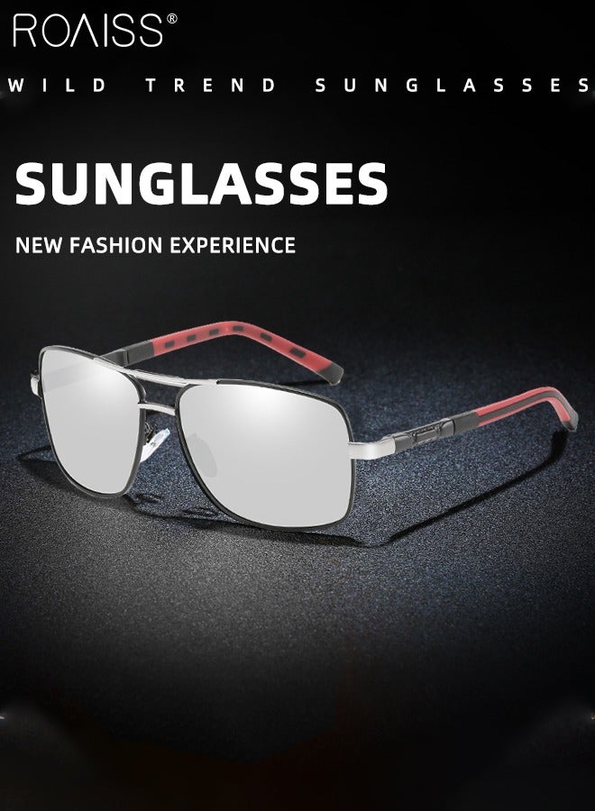 roaiss Men's Polarized Rectangular Sunglasses, UV400 Protection Sun Glasses with Metal Frame, Fashion Anti-Glare Sunglasses for Men Driving, Fishing, Traveling, Black Silver, 65mm  - Image 3