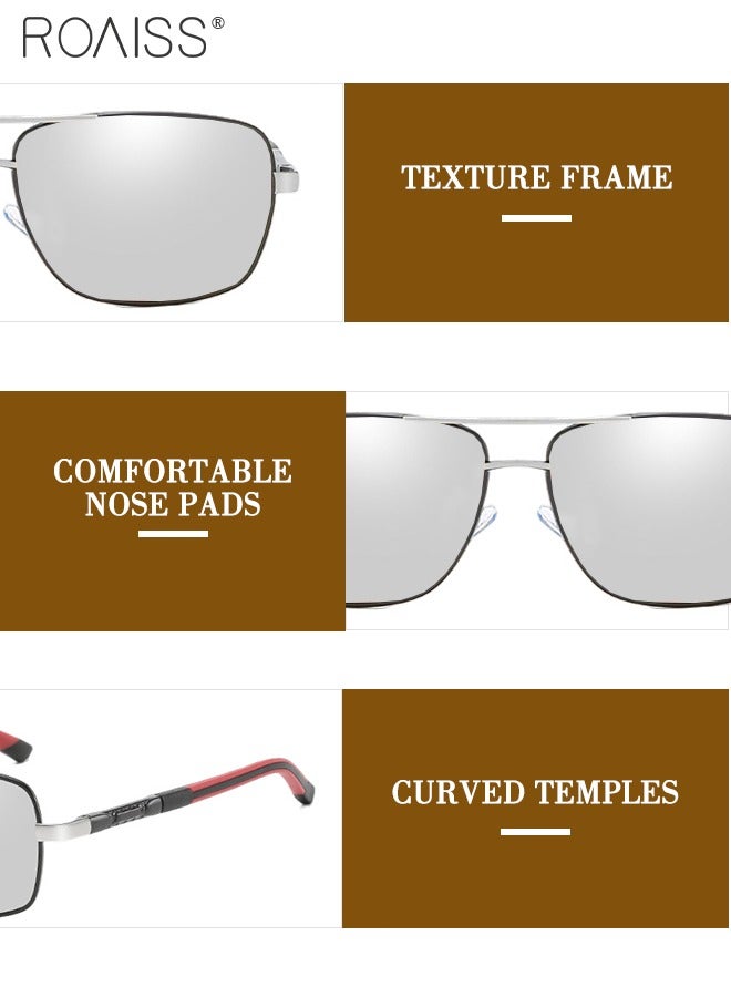 roaiss Men's Polarized Rectangular Sunglasses, UV400 Protection Sun Glasses with Metal Frame, Fashion Anti-Glare Sunglasses for Men Driving, Fishing, Traveling, Black Silver, 65mm  - Image 5