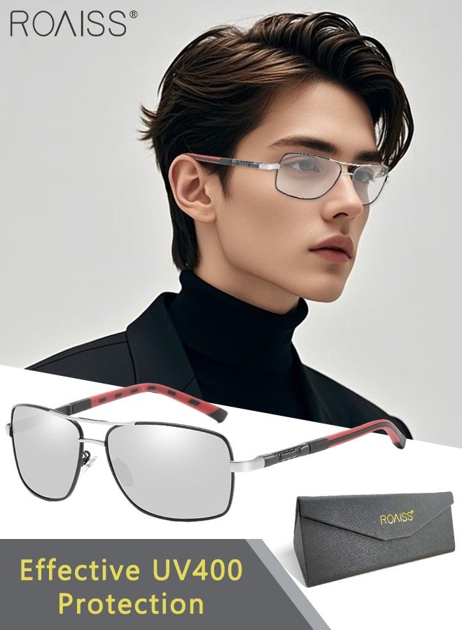 roaiss Men's Polarized Rectangular Sunglasses, UV400 Protection Sun Glasses with Metal Frame, Fashion Anti-Glare Sunglasses for Men Driving, Fishing, Traveling, Black Silver, 65mm  - Image 1