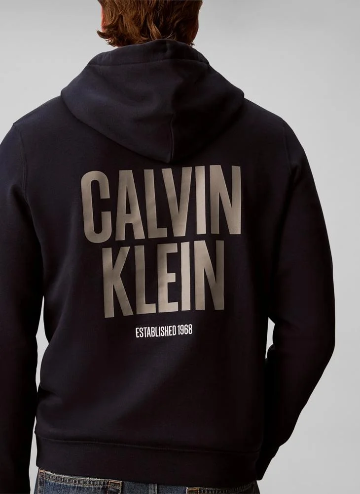 Calvin Klein Jeans  Logo Embroidery Fleece Drawstring Hoody for Men | Best Price UAE