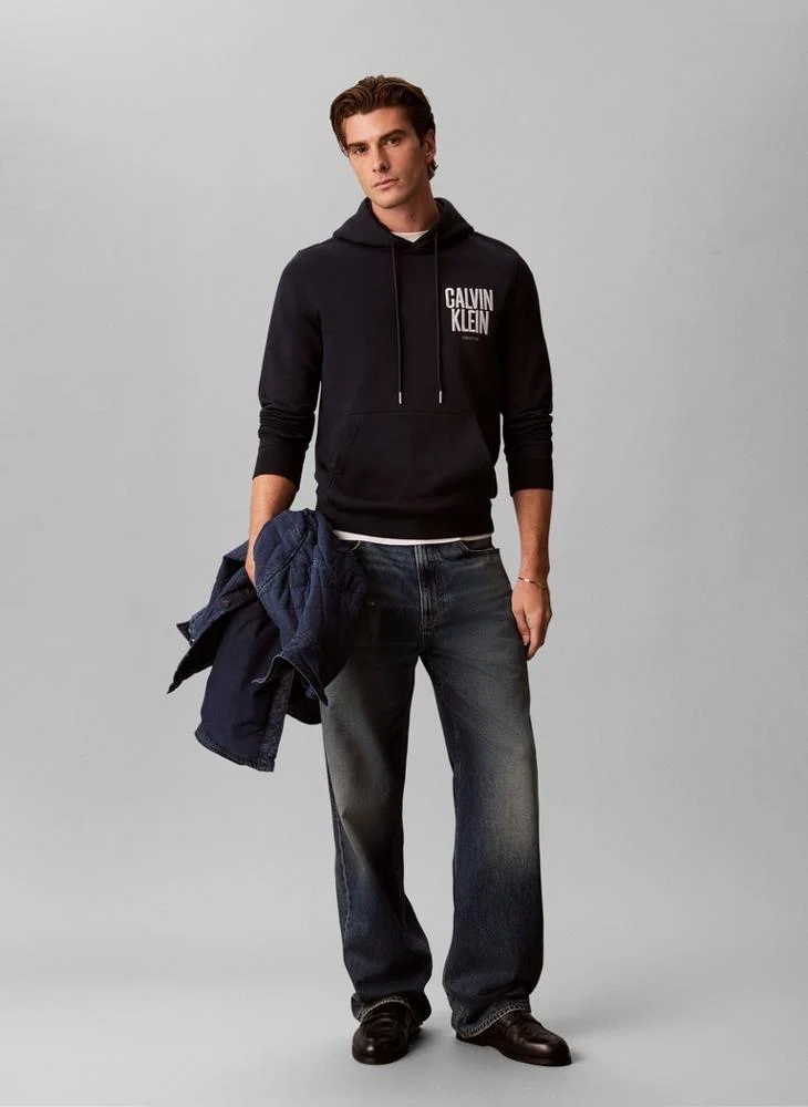 Calvin Klein Jeans  Logo Embroidery Fleece Drawstring Hoody for Men | Best Price UAE