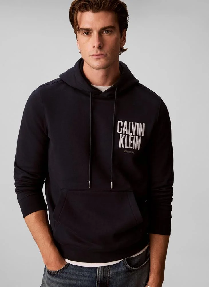 Calvin Klein Jeans  Logo Embroidery Fleece Drawstring Hoody for Men | Best Price UAE