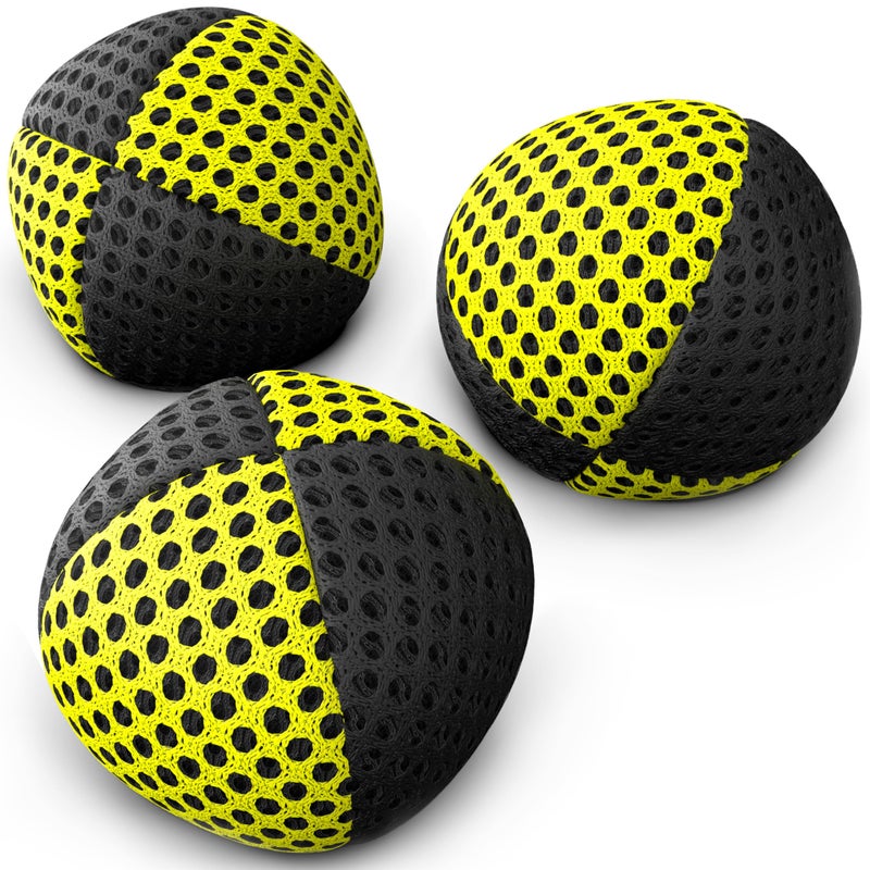 speevers Juggling Balls for Beginners and Professionals Set of 3 14 Colors Available 2 Layers of Net and Carry Case Xballs Juggling Balls Black Yellow 39 oz - Image 2