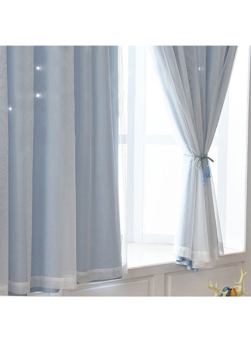 ستائر تعتيم نجوم مزدوجة الطبقات بشريط فيلكرو، لوحة واحدة بدون قضبان ستائر نافذة لغرفة النوم وغرفة المعيشة وباب الحمام وخزانة الملابس (رمادي، 150 عرض × 200 سم) - Image 4