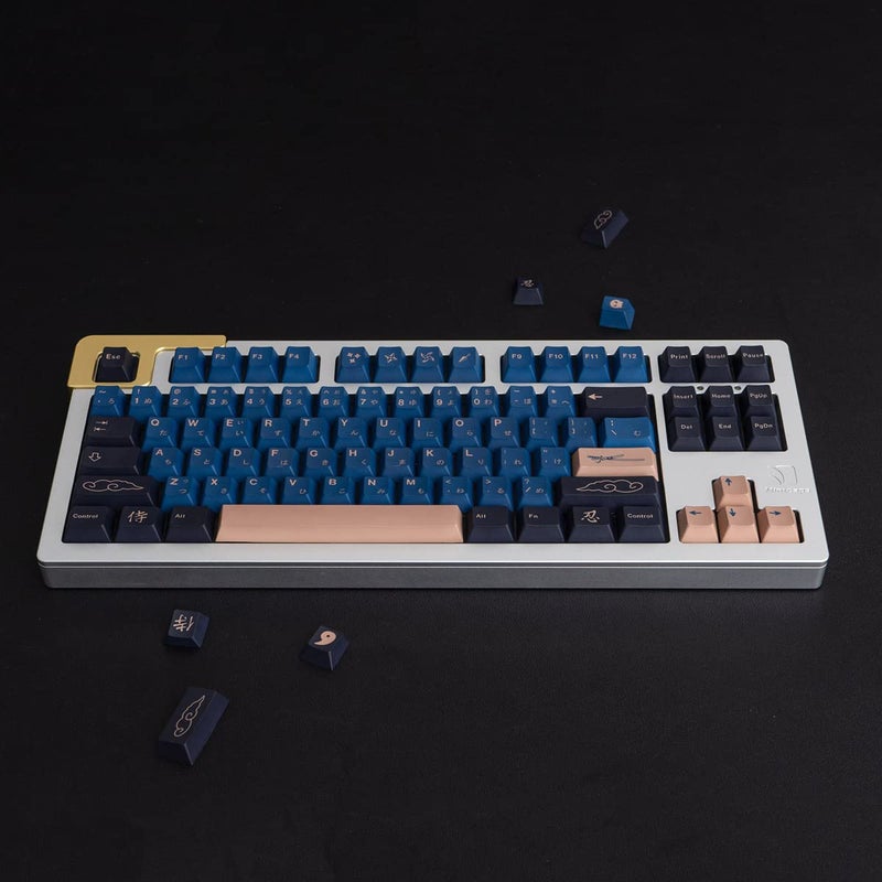 Sumgsn Blue Samurai Keycaps 129 Keys Cherry Profile Dye Sub PBT Keycap Set Japanese Key caps Fit for 61/64/87/104/108 Cherry Mx Switches Mechanical Keyboard - Image 4