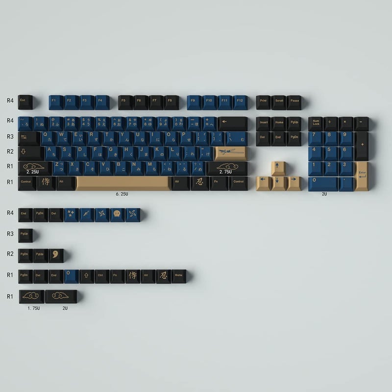 Sumgsn Blue Samurai Keycaps 129 Keys Cherry Profile Dye Sub PBT Keycap Set Japanese Key caps Fit for 61/64/87/104/108 Cherry Mx Switches Mechanical Keyboard - Image 3