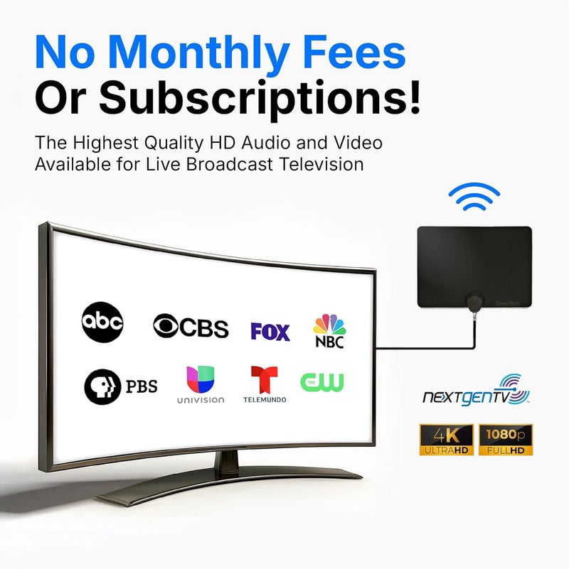 Channel Master FLATenna - Indoor Digital HDTV Antenna, 12' Coaxial Cable, Superior Reception Range & Signal Reliability, Supports 4K Smart TVs, OTA Broadcast & NextGen TV, Easy Install - Image 5