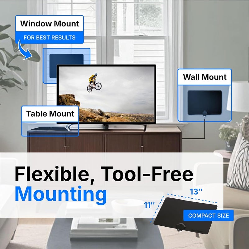 Channel Master FLATenna - Indoor Digital HDTV Antenna, 12' Coaxial Cable, Superior Reception Range & Signal Reliability, Supports 4K Smart TVs, OTA Broadcast & NextGen TV, Easy Install - Image 3