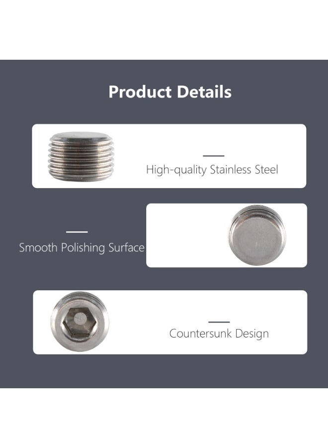 8 قطع توصيل أنابيب من الفولاذ المقاوم للصدأ 1/8 بوصة NPT برغي ذكر سدادة أنبوب سداسي مغروس - Image 5