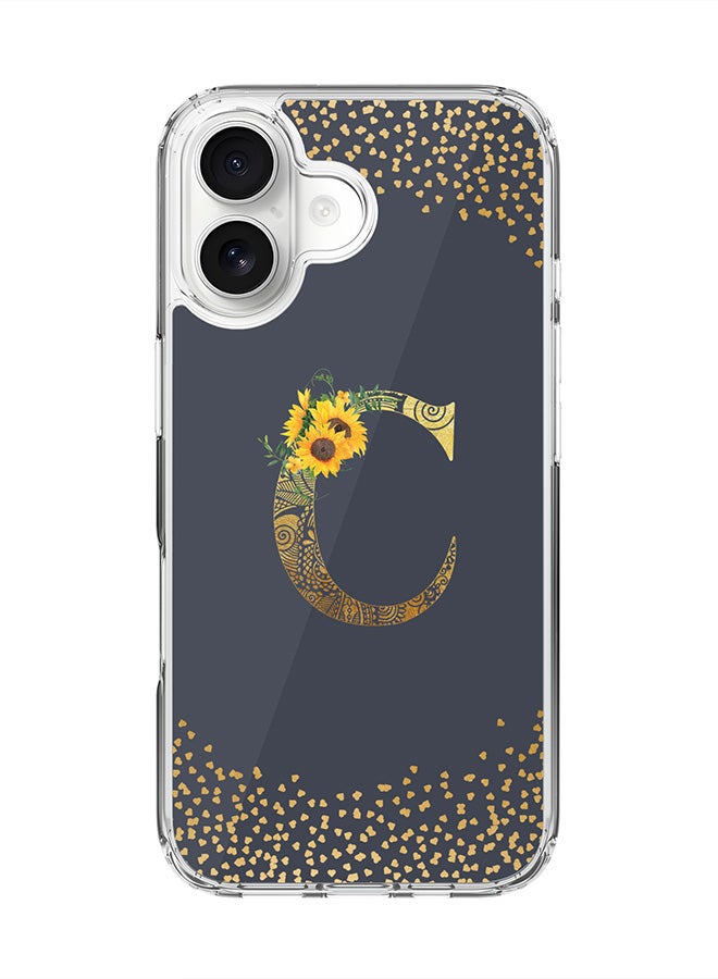 Stylizedd Classic Clear MagSafe Case for iPhone 17 , Hybrid Soft Case Flexible Edges Anti Drop TPU PC Gel Thin Transparent Cover [ Designed for iPhone 17 ] - Custom Monogram Initial Letter Floral Pattern Alphabet - C  (Grey )