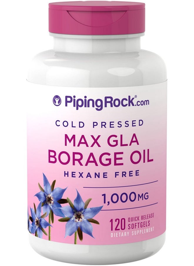 Piping Rock Borage Oil Capsule Softgels  1000 Mg  120 Count  Nongmo Gluten Free Supplement  - Image 1