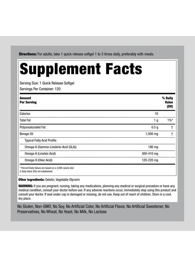 Piping Rock Borage Oil Capsule Softgels  1000 Mg  120 Count  Nongmo Gluten Free Supplement  - Image 2