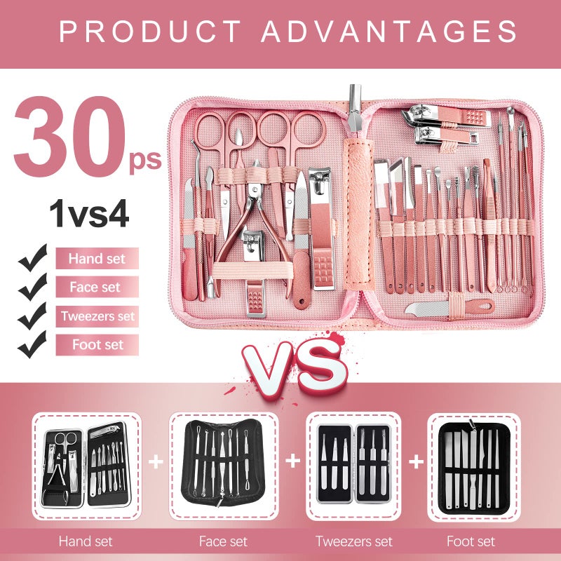 RedFlow Manicure Set 30 in 1 Nail Clipper set, REDFLOW nail clippers, fingernail & toenail clippers, Manicure Tools, pedicure tools, Suitable for Travel Manicure Kit, Nail Set Kit With Everything Profe - Image 2