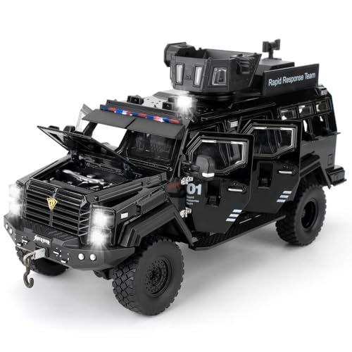 LOVEPOSELY Compatible for 124 SaberToothed Tiger Alloy Armored Car Model Collectible Diecast Armoured Explosive Protected Vehicle Toy Pull Back Toy Car with Sound and Light for Adult Kids Black - Image 1