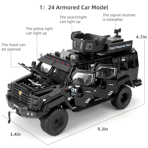 LOVEPOSELY Compatible for 124 SaberToothed Tiger Alloy Armored Car Model Collectible Diecast Armoured Explosive Protected Vehicle Toy Pull Back Toy Car with Sound and Light for Adult Kids Black - Image 5