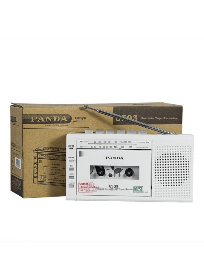 Panda 6503 Portable Tape Recorder For Elderly With Usb And Sd Card Slots, Mini Player For Cassette Recording, English Learning For Elderly At Home, White - Image 2