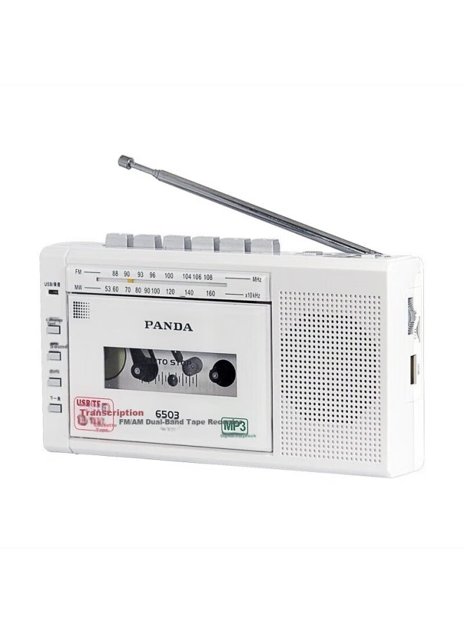 Panda 6503 Portable Tape Recorder For Elderly With Usb And Sd Card Slots, Mini Player For Cassette Recording, English Learning For Elderly At Home, White - Image 1