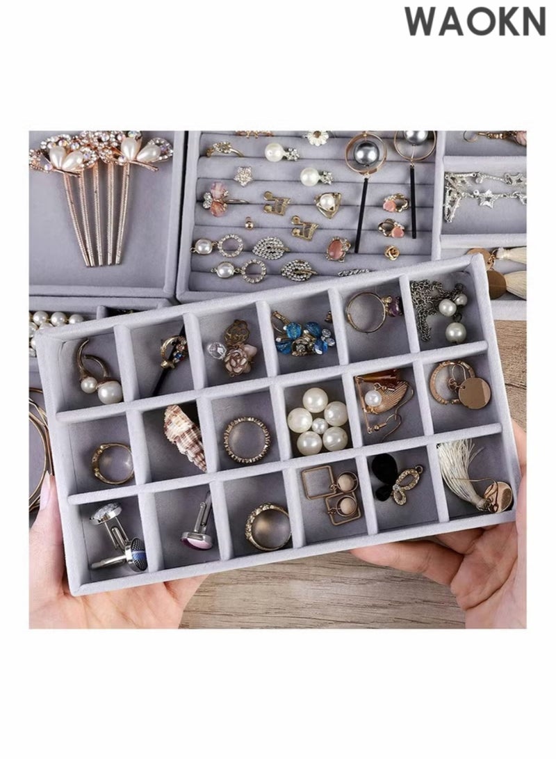 WAOKN 4 PCS Stackable Jewelry Organizer Trays, Drawer Organizer and Jewelry Display Case Storage Container for Earring Necklace Rings Bracelet with Removable Dividers（Grey） - Image 4