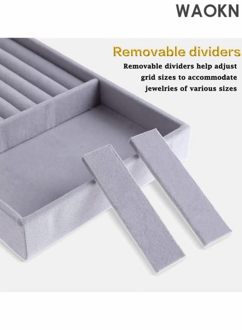 WAOKN 4 PCS Stackable Jewelry Organizer Trays, Drawer Organizer and Jewelry Display Case Storage Container for Earring Necklace Rings Bracelet with Removable Dividers（Grey） - Image 3