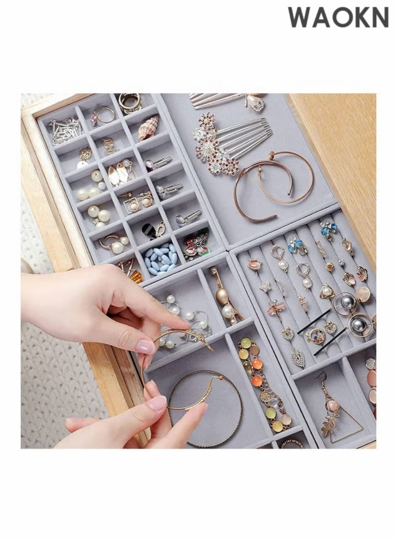 WAOKN 4 PCS Stackable Jewelry Organizer Trays, Drawer Organizer and Jewelry Display Case Storage Container for Earring Necklace Rings Bracelet with Removable Dividers（Grey） - Image 2