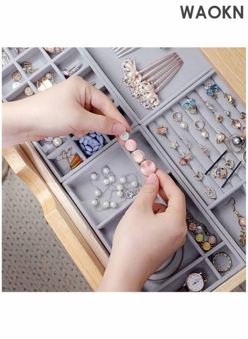 WAOKN 4 PCS Stackable Jewelry Organizer Trays, Drawer Organizer and Jewelry Display Case Storage Container for Earring Necklace Rings Bracelet with Removable Dividers（Grey） - Image 5