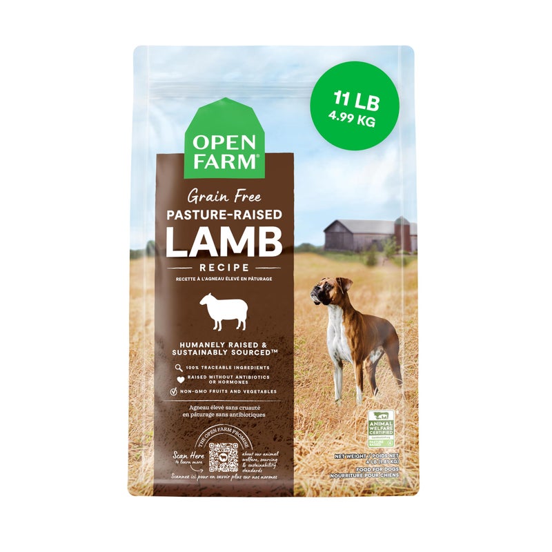 Open Farm GrainFree Dry Dog Food Complete Balanced Kibble Sustainably Ethically Sourced Ingredients NonGMO Veggies Superfoods Support Overall Health Pasture Raised Lamb Recipe 11lb Bag