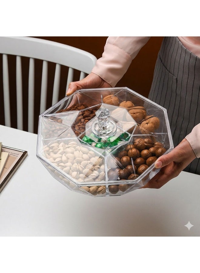 Snack Serving Tray, Appetizer Tray with Lid, 6 Compartments Round Plastic Food Storage Organizer for Dried Fruits, Nuts, Candies, Sweet Cookies, and Fruits - Image 5