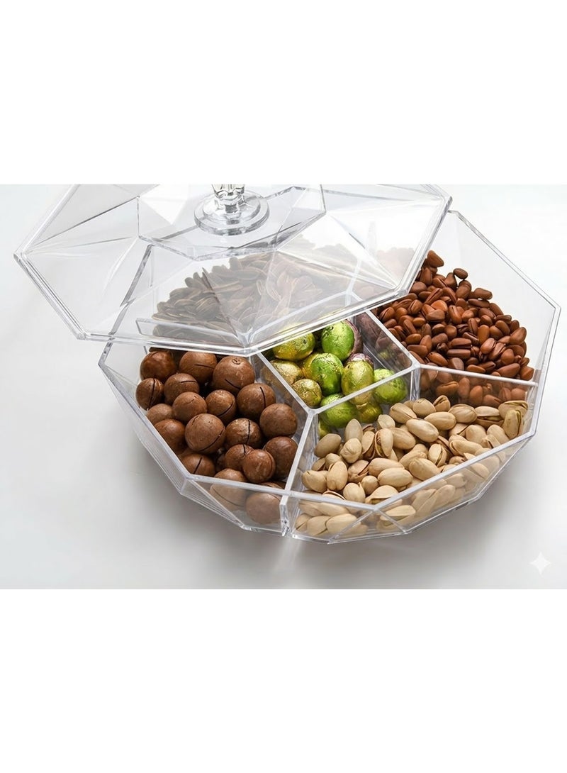Snack Serving Tray, Appetizer Tray with Lid, 6 Compartments Round Plastic Food Storage Organizer for Dried Fruits, Nuts, Candies, Sweet Cookies, and Fruits - Image 4