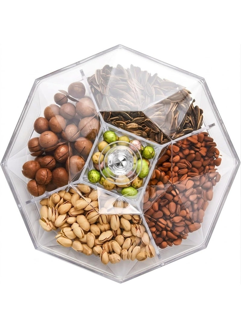 Snack Serving Tray, Appetizer Tray with Lid, 6 Compartments Round Plastic Food Storage Organizer for Dried Fruits, Nuts, Candies, Sweet Cookies, and Fruits - Image 3