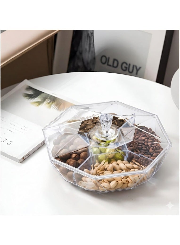 Snack Serving Tray, Appetizer Tray with Lid, 6 Compartments Round Plastic Food Storage Organizer for Dried Fruits, Nuts, Candies, Sweet Cookies, and Fruits - Image 2