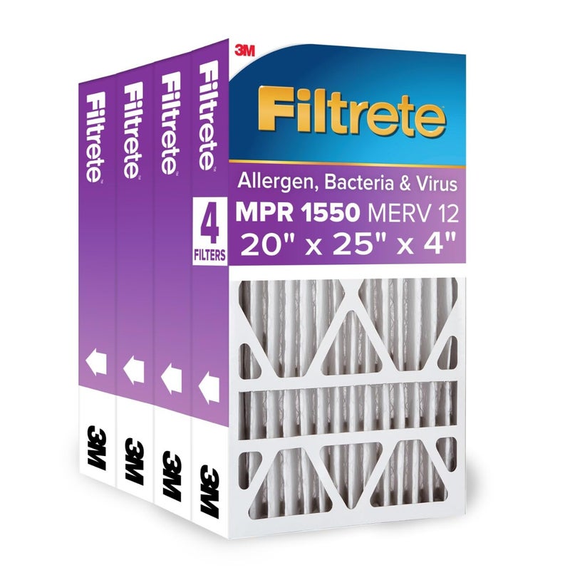 Filtrete 20x25x4SlimFit AC Furnace Air Filter MPR 1550 DP Healthy Living Ultra Allergen Deep Pleat 4Pack Fits Lennox Honeywell Devices exact dimensions 195 x 245 x 375
