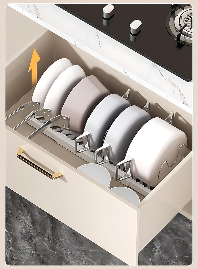 Bellveen Adjustable Kitchen Organizer Expandable Pot Pan Storage Rack with Sliding Shelf Pot Rack Organizer Pan Holder Multicolour - Image 2