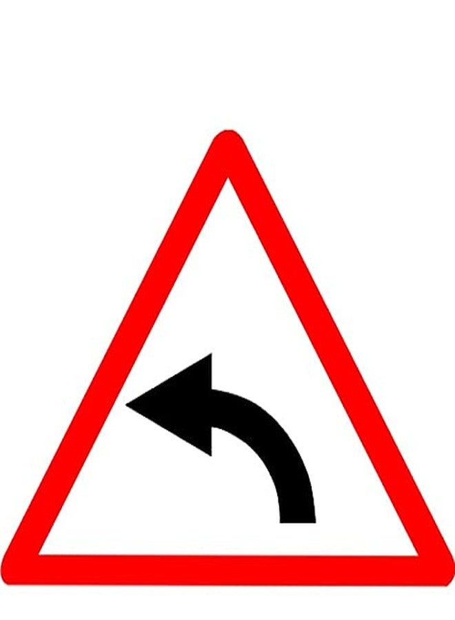 LADWA Left Hand Curve Cautionary Retro Reflective Road Signage - 600 mm Triangle (Red White, Aluminum Composite Panel) - Image 1