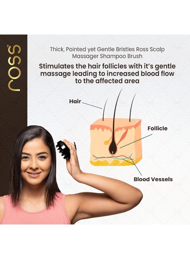 Ross Round Hair Scalp Manual Head Massager Shampoo Hair Brush, Super Soft Bristles for Exfoliating, Anti-Dandruff (Black) - Image 4