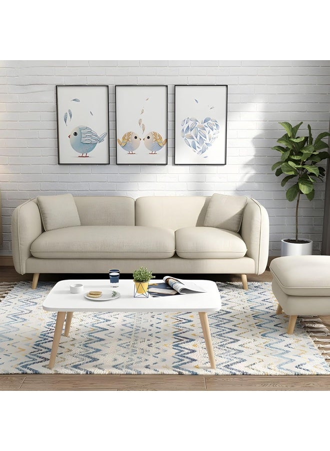 Ripple FURNITURE UAE Homes Contemporary Linen Tuxedo Arm Sofa with Bolster Pillows, Standard Living Room Seating (Off White)  - Image 1