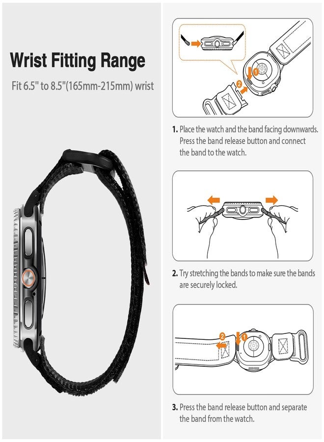 Nereides Watch Band Compatible with Samsung Galaxy watch 8 40/44mm, watch 8 Classic 46mm for Men Women, Nylon Sports Adjustable Replacement Strap for Galaxy Watch 8 2025 (Black) - Image 3