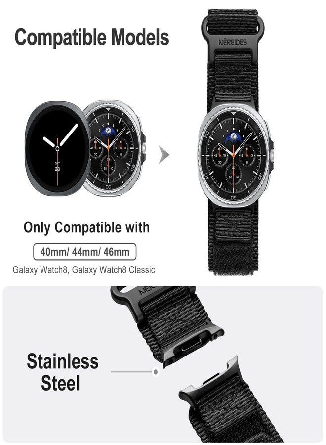 Nereides Watch Band Compatible with Samsung Galaxy watch 8 40/44mm, watch 8 Classic 46mm for Men Women, Nylon Sports Adjustable Replacement Strap for Galaxy Watch 8 2025 (Black) - Image 2
