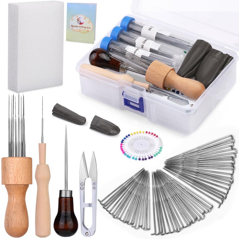 IMZAY Needle Felting Tools Wool Felting Supplies Needle Felting Kit with 60 Pcs Needles Foam Mat Wooden Handle Scissors Perfect for DIY Felting Wool Projects