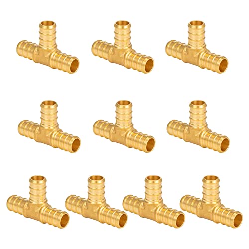 Lingmfg [10 Pieces] Lingmfg Pex Fittings 1/2 Inch Tee, 1/2 Inch Pex F1807 Crimp Brass - Image 1