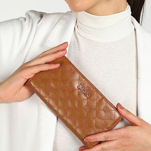 KLEIO Quilted PU Leather Wallet for Women with Zip Closure (Brown) - Image 3