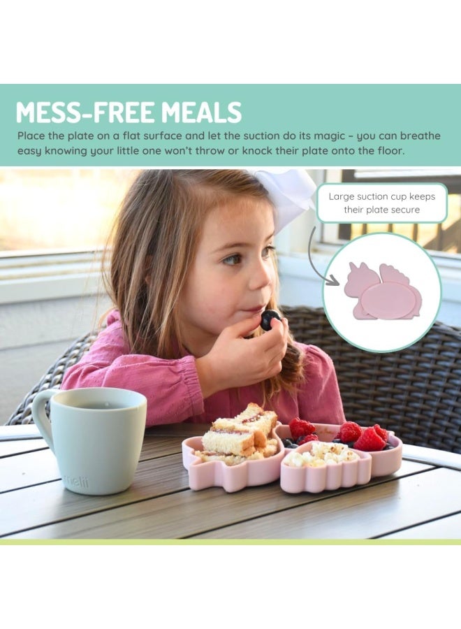 melii طبق شفط سيليكون للأطفال - طبق مقسم على شكل وحيد القرن مع قاعدة شفط - خالي من BPA، آمن للاستخدام في الميكروويف وغسالة الصحون - وردي - Image 4