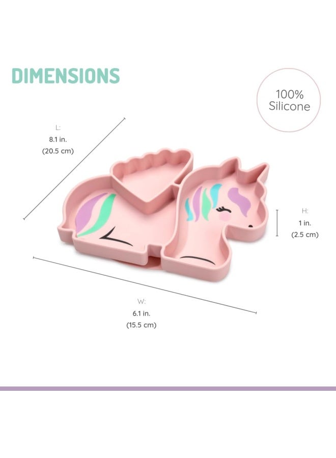 melii طبق شفط سيليكون للأطفال - طبق مقسم على شكل وحيد القرن مع قاعدة شفط - خالي من BPA، آمن للاستخدام في الميكروويف وغسالة الصحون - وردي - Image 3