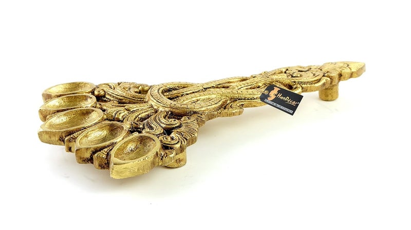 Two Moustaches 7 Inches Brass Sheshnag Design Five Oil Wick Pooja Spoon Antique Yellow Standard Pack Of 1 - Image 2