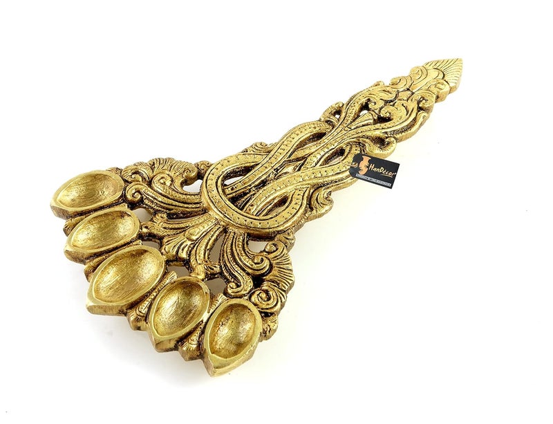 Two Moustaches 7 Inches Brass Sheshnag Design Five Oil Wick Pooja Spoon Antique Yellow Standard Pack Of 1 - Image 4