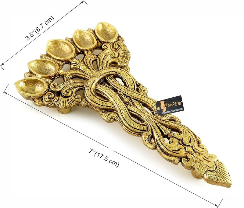 Two Moustaches 7 Inches Brass Sheshnag Design Five Oil Wick Pooja Spoon Antique Yellow Standard Pack Of 1 - Image 5