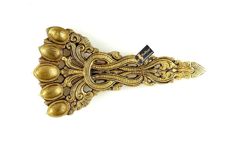 Two Moustaches 7 Inches Brass Sheshnag Design Five Oil Wick Pooja Spoon Antique Yellow Standard Pack Of 1 - Image 1