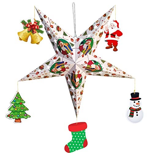 TOYXE 3D Christmas Star with Hanging Paper Ornaments for Decoration White Pack of 6 Pcs - Image 2