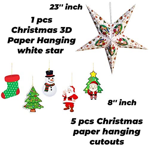 TOYXE 3D Christmas Star with Hanging Paper Ornaments for Decoration White Pack of 6 Pcs - Image 3