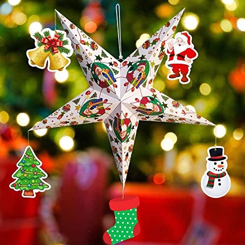 TOYXE 3D Christmas Star with Hanging Paper Ornaments for Decoration White Pack of 6 Pcs - Image 1